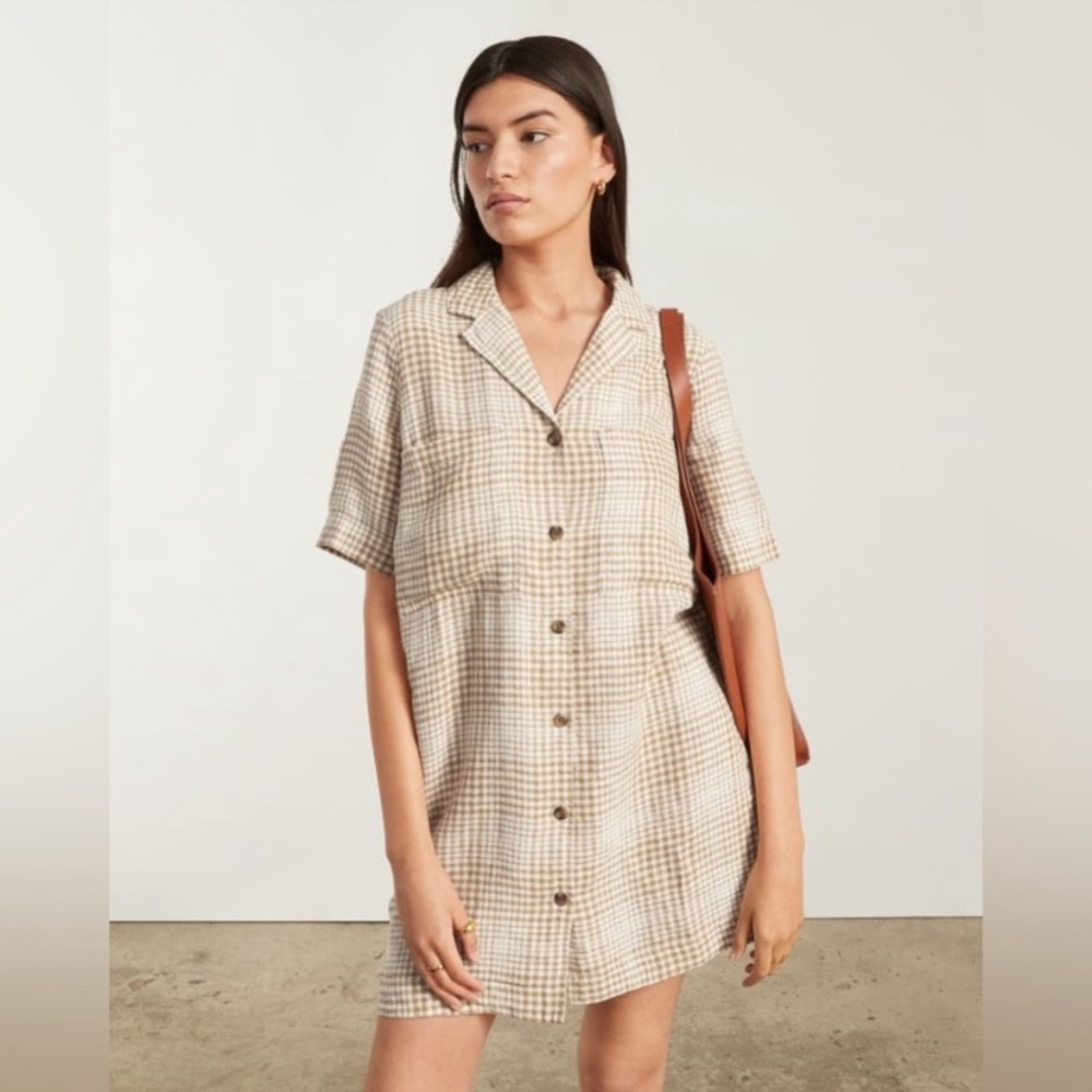 Everlane 100% Linen Workwear Plaid Shirt Dress Large NWOT